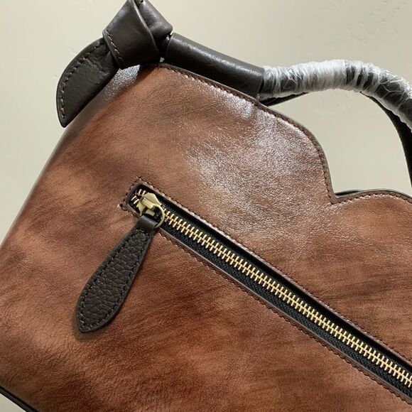 Genuine Distressed Leather Relief Floral & Butterfly Embossed Satchel/Crossbody - Picture 15 of 16